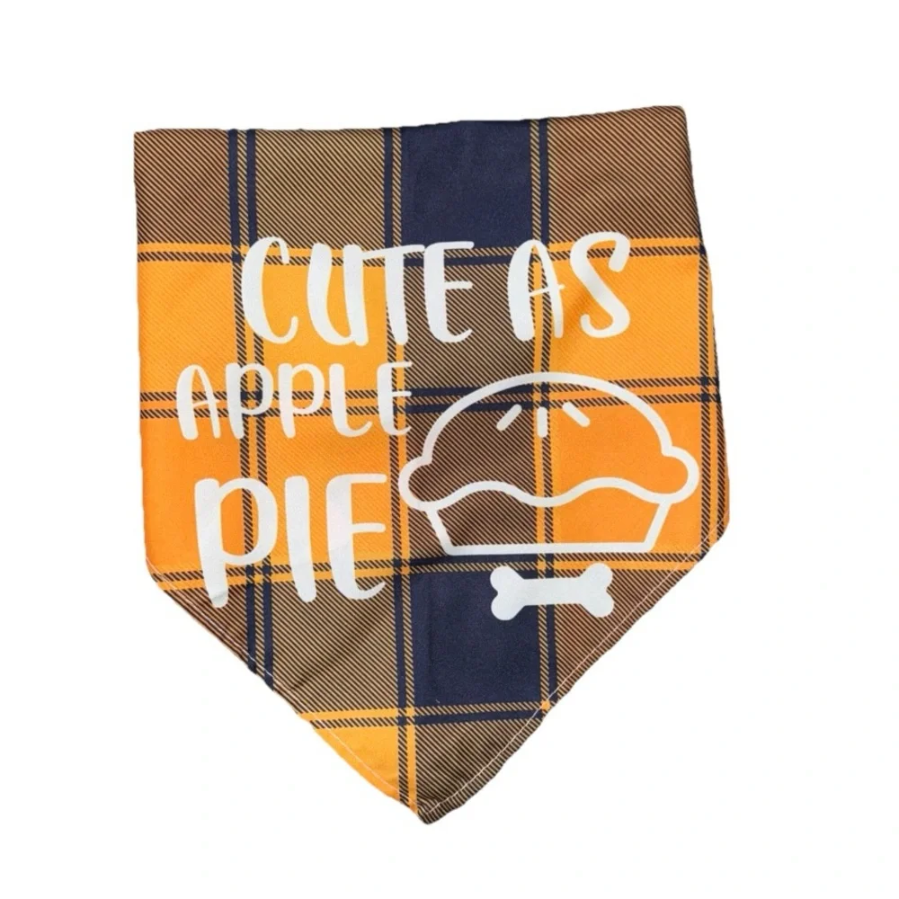 Pet Bandana Orange/Navy Plaid with Caption 